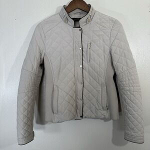 Zara Woman Women's M Quilted Puffer Beige Zip Snap Close Short Coat Jacket